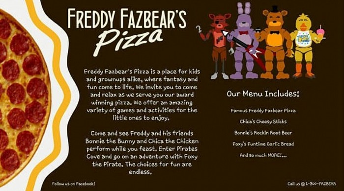 The Fazbears pizzeria classic Menu