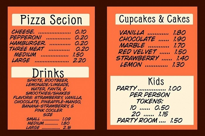 Food Menu classics fredbears family diner